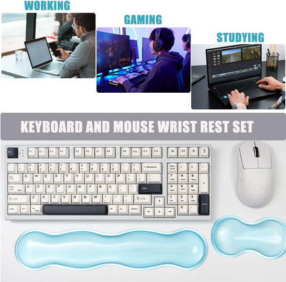 Clear Gel Wrist Rest for Keyboard and Mouse, Green Silicone Mouse Wrist Rest Set, Cute Ergonomic Wrist Rest for Keyboard 60%/75%(Green)