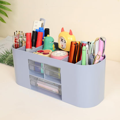 INSTOME Pencil Pen Holder for Desk with 3 Drawers - All-In-One Desk Organizer - Perfect Desk Accessories for Office Use - Stylish & Convenient Desk Organizers and Accessories (Beige)