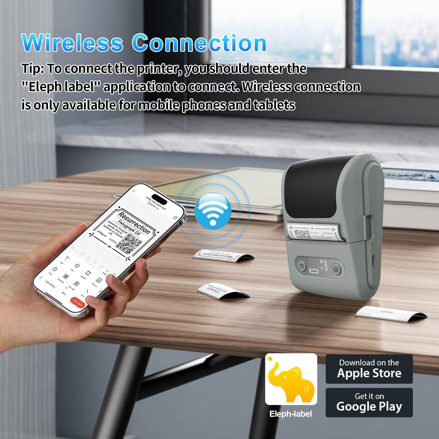 Label Maker with Tape, Label Printer for Business, Sticker Printer- Compatible with 12-57mm Width Labels, Wireless Connectivity, High-Speed Printing, 1200mAh Battery for Office & Home (White)
