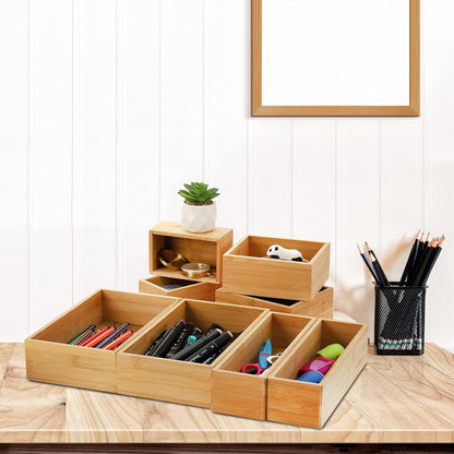 Lawei Set of 5 Bamboo Drawer Organizer Boxes, Desk Storage Box Kit, Drawer Storage Containers Tray Bins for Office, Kitchen, Bedroom, Children Room, Craft, Sewing