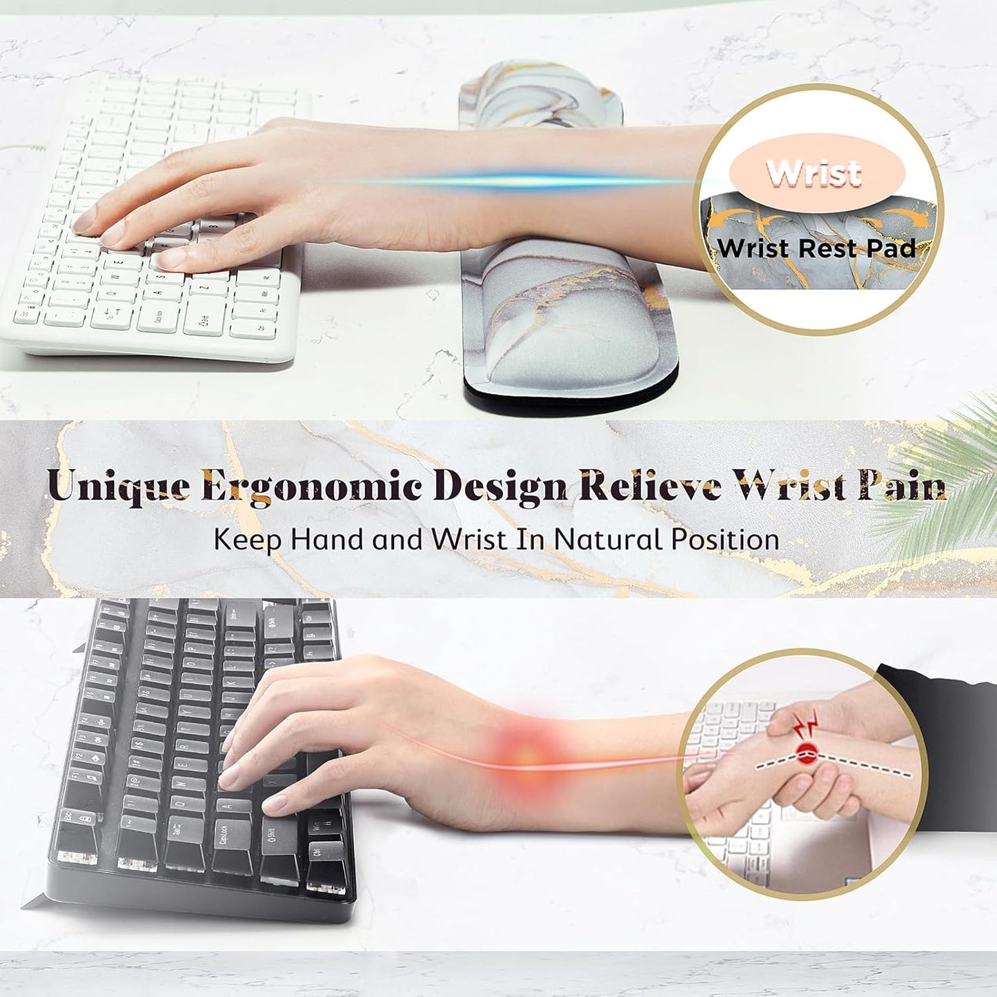 Gimars Upgrade Enlarge Silky and Superfine Fabric Gel Memory Foam Keyboard Wrist Rest Set, Ergonomic Keyboard Mouse Wrist Support for Typing Pain Relief, Comfort for Office, Gaming, Computer