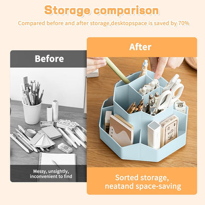 Cayxenful Pencil Pen Holder for Desk,9 Slots 360 Degree Rotating Desk Organizers,Desktop Storage Stationery Supplies Organizer, Cute Pencil Cup Pot For Office, School, Home(White)