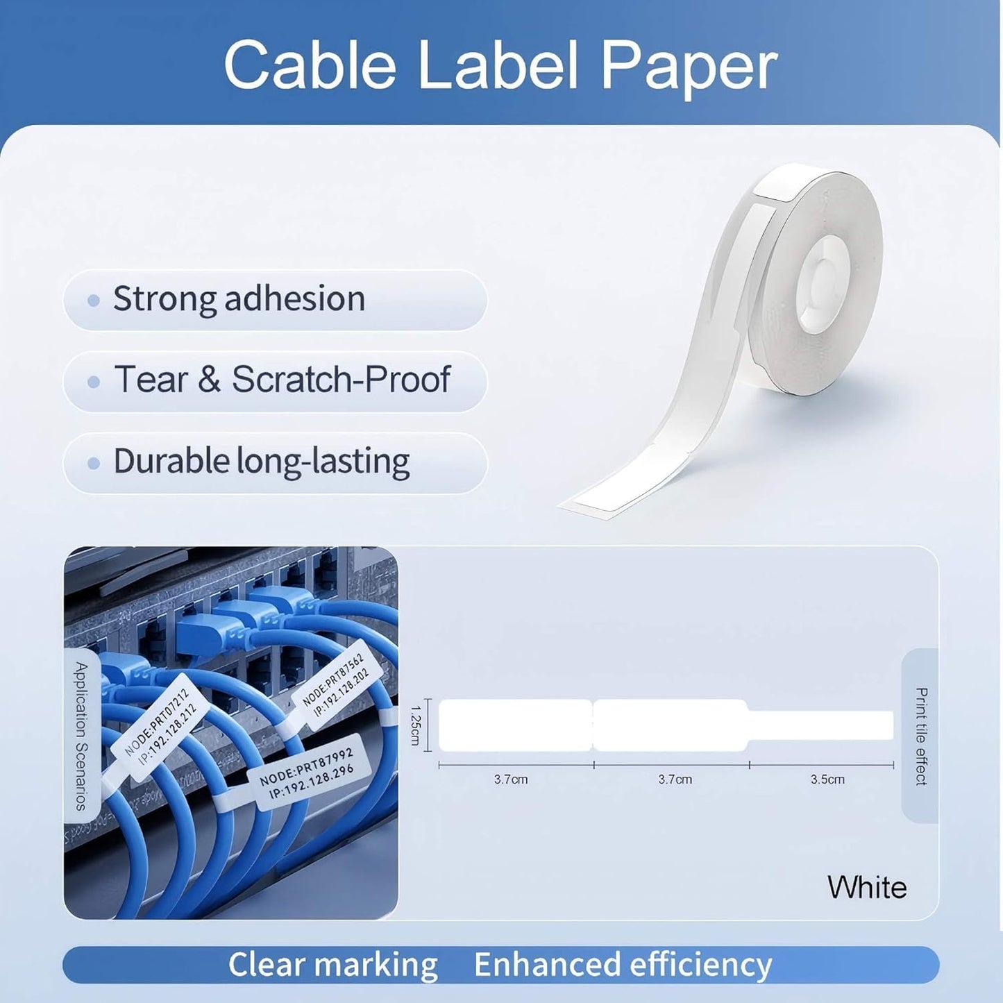 Risio Cable Labels 0.47"x4.29"(12x109mm),70 Labels/Roll(5 color set),Colorful Waterproof Labels for Electronic Devices with Cable Management, Self-Adhesive Tear-Resistant Cable Labels