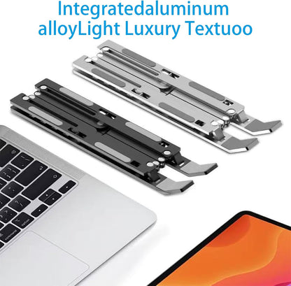Ergonomic 7-Levels Angles Adjustable Laptop Stand, Portable Laptop Stand for Desk, Aluminum + Silicone Foldable Ventilated Cooling Laptop Riser for 10-17” Laptops, Tablets (Silver)