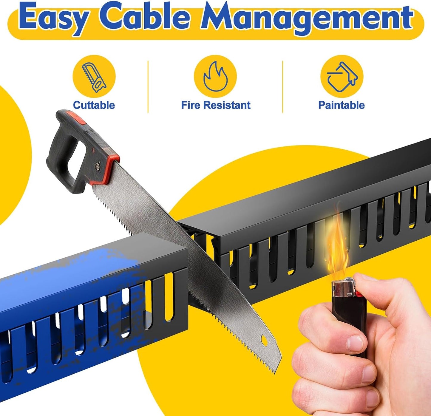Open Slot Wiring Raceway Cable Duct, 123in Cable Management Channel Cord Track,Desk Wire Channel, Under Desk Cable Management to Hide Cables, Wires for Computers (Black, 1.57" Hx1.57"W, 15.4''L(8 Pc))