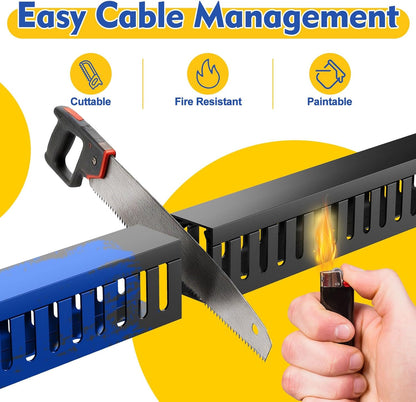 Open Slot Wiring Raceway Cable Duct, 123in Cable Management Channel Cord Track,Desk Wire Channel, Under Desk Cable Management to Hide Cables, Wires for Computers (Black, 1.57" Hx1.57"W, 15.4''L(8 Pc))