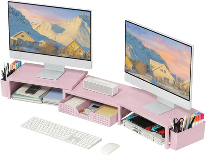 OPNICE Clear Acrylic Desk Organizers and Accessories, Dual Monitor Stand Riser with Drawer, Desk Shelf Computer Racks for Office Workspace Organizers, Desktop Organization (Transparent)