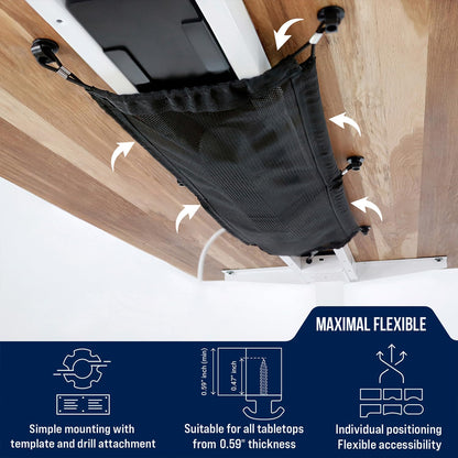 Cable Management net - Under Desk Wire Management - Flexible Under Desk Cable Management Tray White