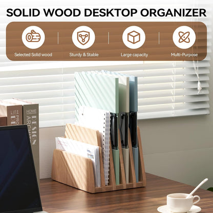 KIRIGEN Desktop File Document Holder Stand 7 Slots Mail Paper Organizer Desk Sorter Holder for File Document Organizer Stand for Home Office Natural (7KWJJ-NA)