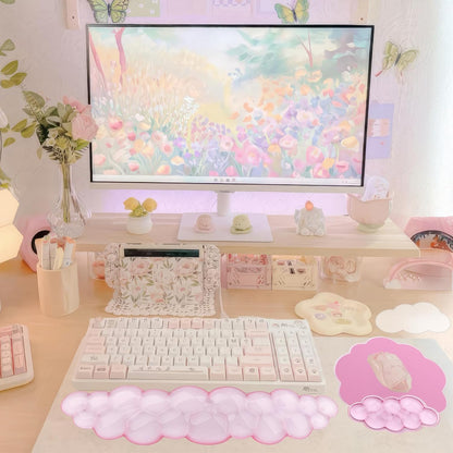 Cloud Wrist Rest Keyboard Pink Mouse Pad Set with Wrist Rest Ergonomic Wrist Pad Memory Foam Non-Slip Base Cute Gradient Wrist Support for Computer Laptop Gaming Home Office Relief Typing Pain