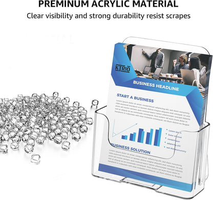 KTRIO Acrylic Brochure Holder 8.5 x 11 Clear Literature Display Stand, Plastic Flyer Holder for Trifold Brochures, Menus, Magazines, Pamphlets, Documents, Desk or Wall Mount, 2 Pack