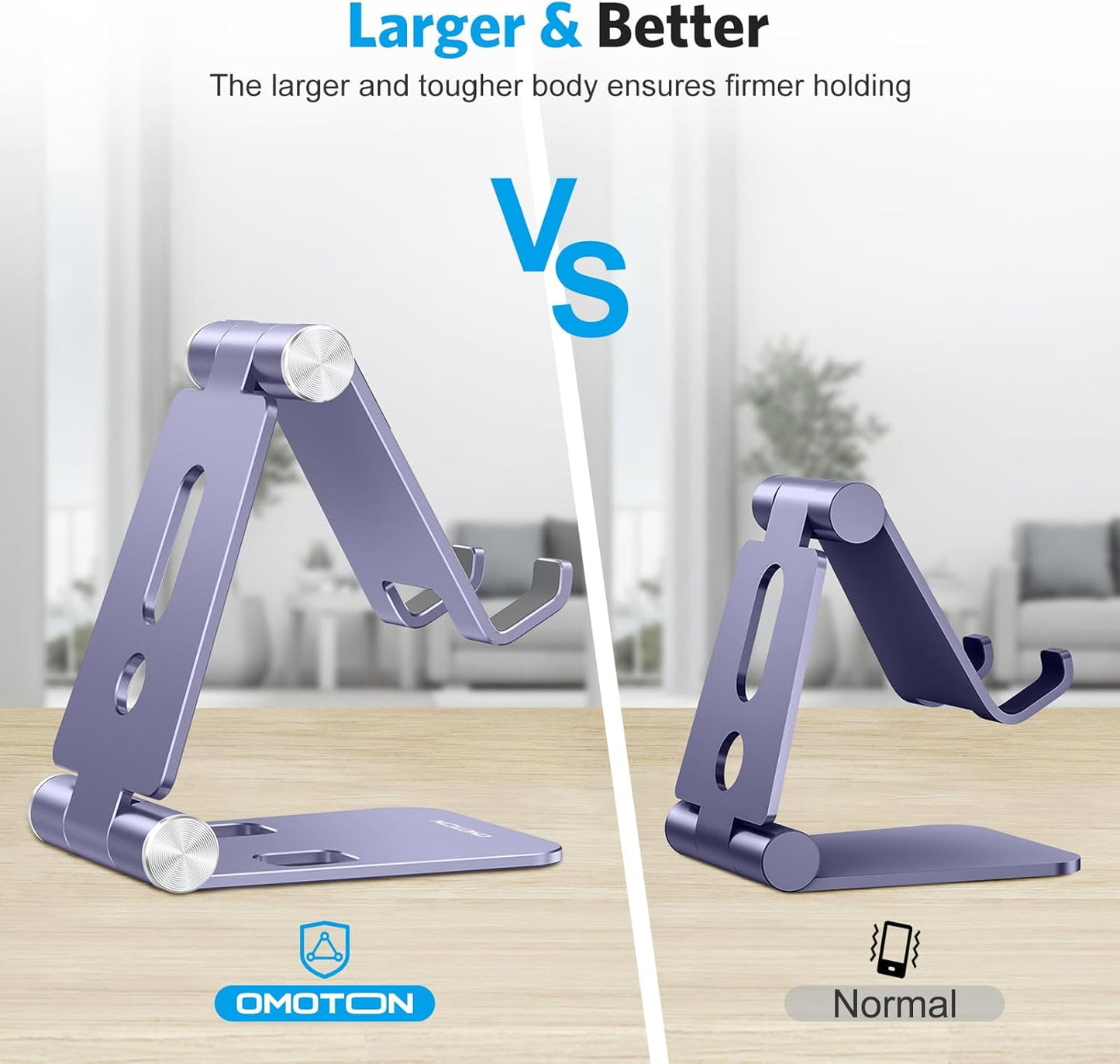 OMOTON Foldable Cell Phone Stand, C4 Portable Aluminum Phone Holder, Adjustable Phone Dock Cradle Compatible with iPhone 17/16/15 Pro Max Air, Samsung Galaxy, Small Tablets, All Smart Phones, Silver