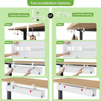 KEEGH Extra Large 48" Under Desk Cable Management Tray - Under Desk Cord Management - Clamp/Screw Mount - Support Upto 70lbs - Fabric Wire Management - Cable Raceways Tray Cord Hiders for Office/Home