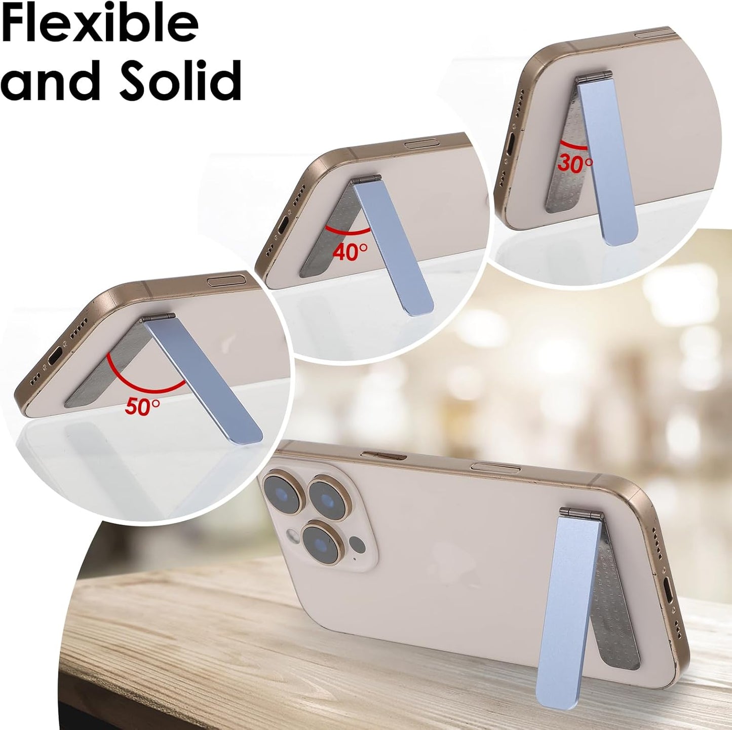 TIESOME Ultra-Thin Cell Phone Holder, Adjustable Mini Alloy Phone Kickstand Portable Foldable Phone Stand Adjustable Angle for Mobile Phone Tablet Universal Model (Blue)