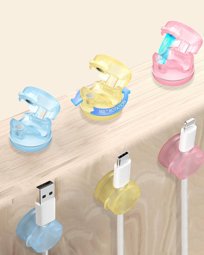 6 Pack Magnetic Cable Organizer, 360° Adjustable Cord Holder, No-Residue Nano Acrylic Adhesive Cord Clips Charger Cable Management for Office Home Desk Phone Car Wall Desktop Nightstand(White)