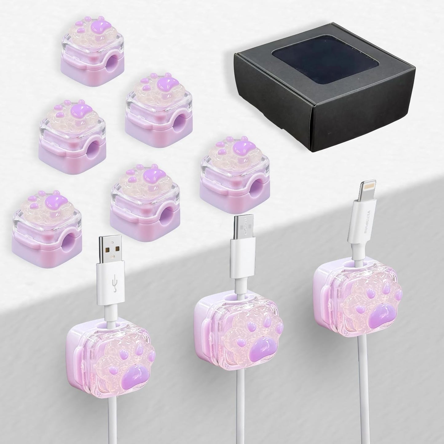 9Pack Magnetic Cable Clips for Nightstand, Adhesive Night-Glowing Cord Holder Organizer for Office Home Desk Wall Car (Star Cat Strawberry)