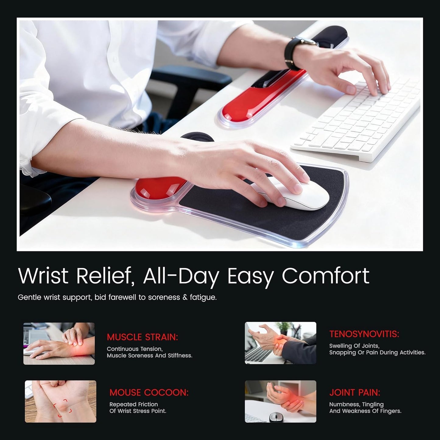 Ospelelf Mouse Pad with Wrist Rest and Ergonomic Gel Keyboard Hand Wrist, Support for Typing Gaming, Relieve Wrist Pain, Cool & Easy to Clean, for Office, Programmer, Home Computer Use, Pink