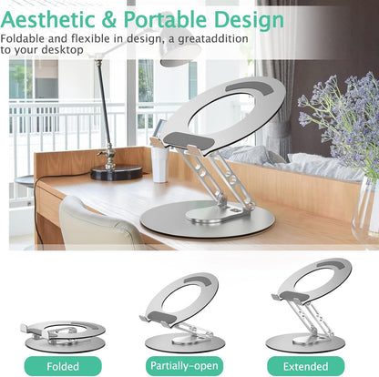 Laptop Stand for Desk Adjustable Computer Stand with 360 Rotating Base Ergonomic Laptop Riser Mount for Desk Foldable Protable Computer Desk Fits with MacBook Pro Air, Round Black