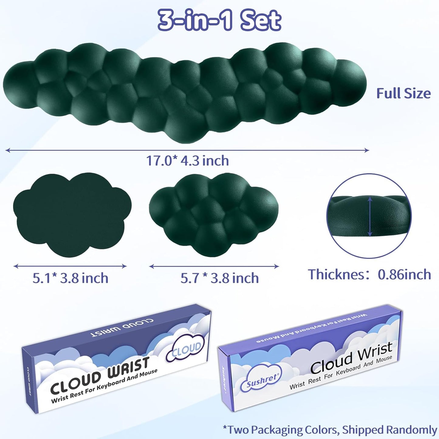 Sushret Cloud Wrist Rest for Keyboard and Mouse, Memory Foam PU Leather Keyboard Wrist Rest with Ergonomic Support, Non-Slip Base, Cute Arm Rest Pad & Palm Cushion, Office Desk Accessory, White