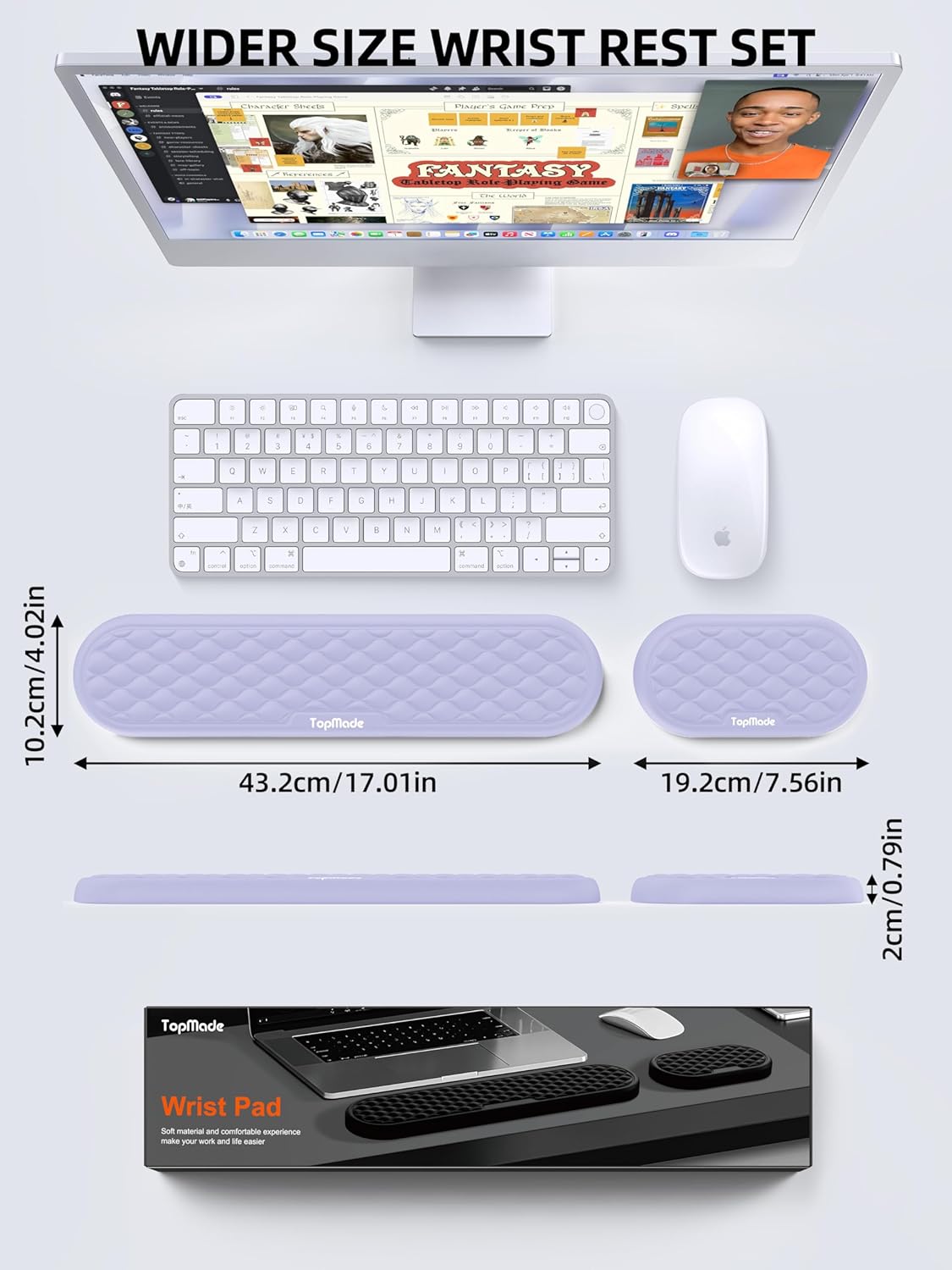 TopMade Upgraded Wider Wrist Rest Set, Soft Memory Foam Keyboard Hand Rest Pad, Computer Ergonomic Keyboard Mouse Wrist Support for Typing Pain Relief, Comfort for Office, Gaming, Study, Black