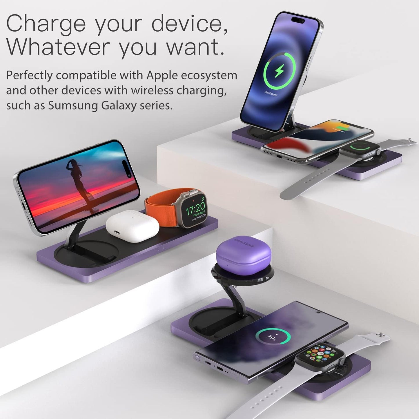 3-in-1 Charging Station for Apple Devices: Used for iPhone and Watch Charging Station with Magsafe Charger Stand, Wireless Charger for iPhone 17 Air 16 15 14 13 Series, Apple Watch Ultra, AirPods Pro