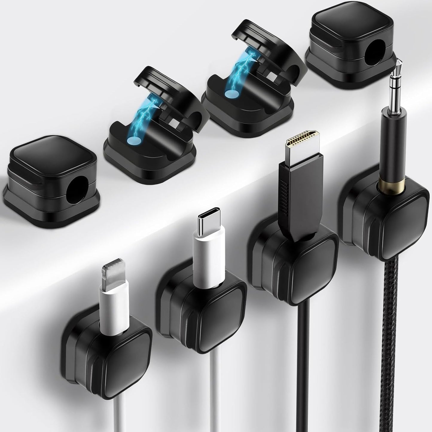 6Pcs Magnetic Cable Clips, Cable Management, Office Desk Accessories, Cord Organizer, Cable Smooth Adjustable,for Desk, Wall, Car, Motorcycle,Home Office, Phone Cable Management (Black)