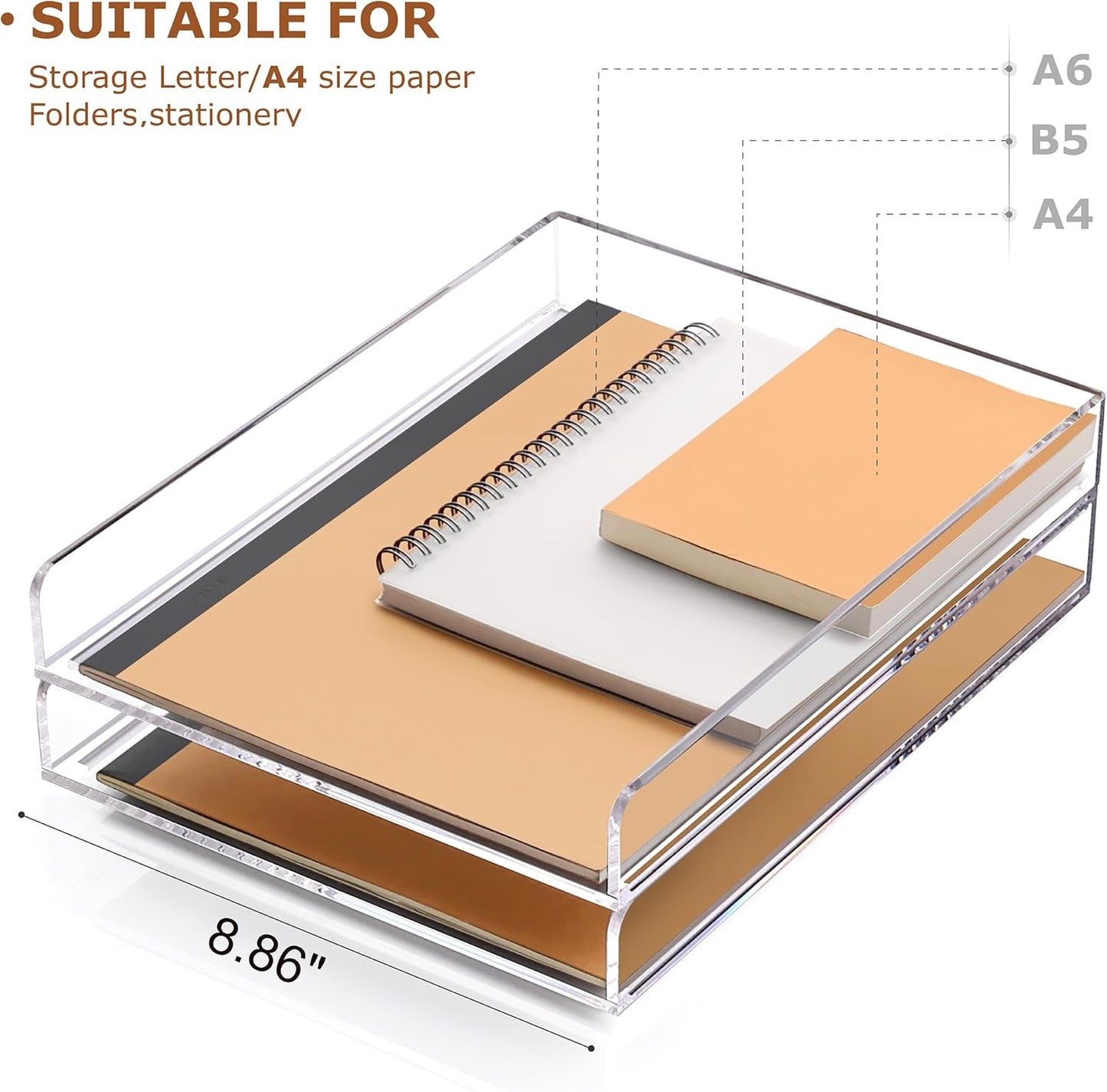 SANRUI 4 Tier Clear Desk Paper Letter Organizer Trays, A4 Stackable File Document Tray, Acrylic Desk Organizers and Accessories Sorter, Workspace Office Supplies Organizers,12.4inx8.86inx6.64in