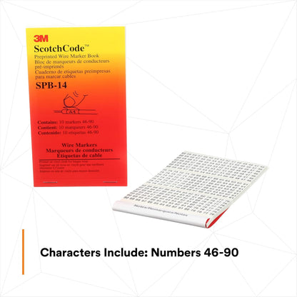 3M ScotchCode Pre-Printed Wire Marker Book SPB-03, Vinyl Coated, Black Printed Numbers (10) each 1–45, White Background Highlights Characters, 1 Book