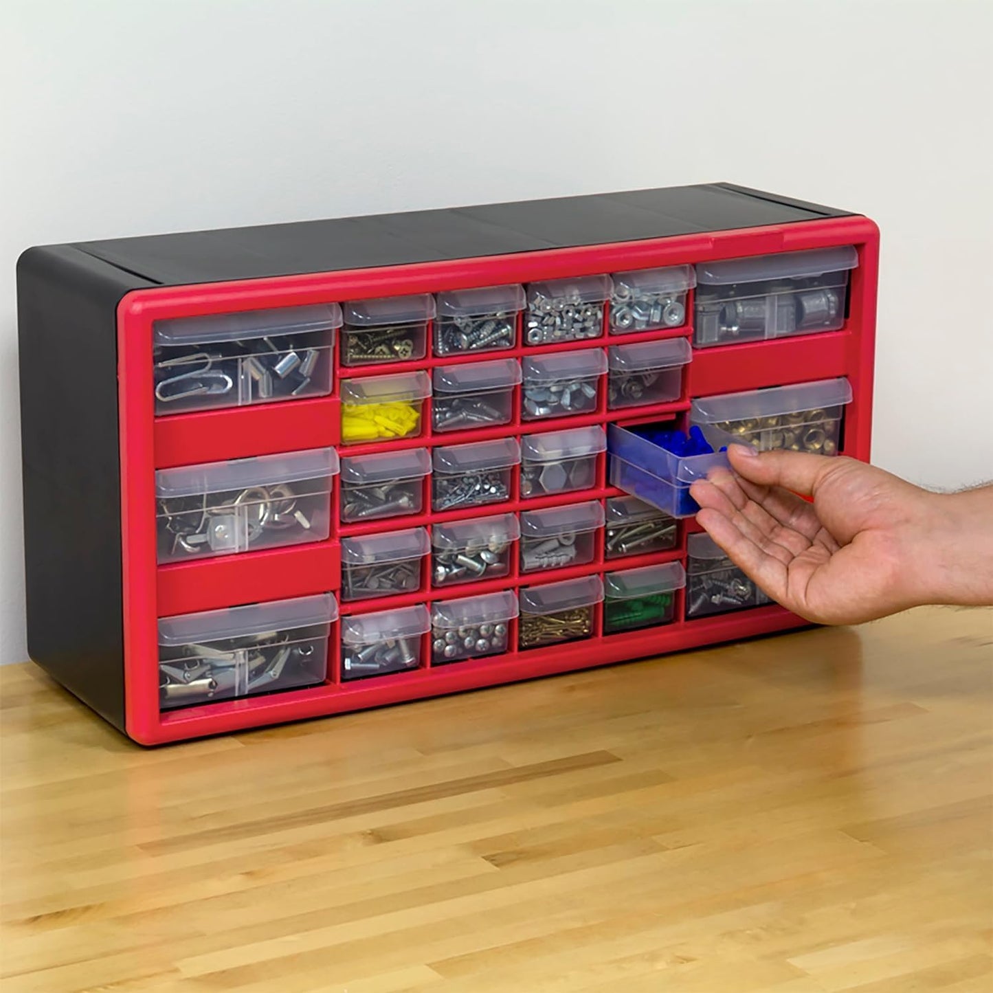 Akro-Mils 24-Drawer Plastic Drawer Storage Cabinet for Garage Organization, Bead Organizer, Building Bricks Storage, Teacher Toolbox, Makeup Organizer, 20" W x 6" D x 16" H, 10124 Black