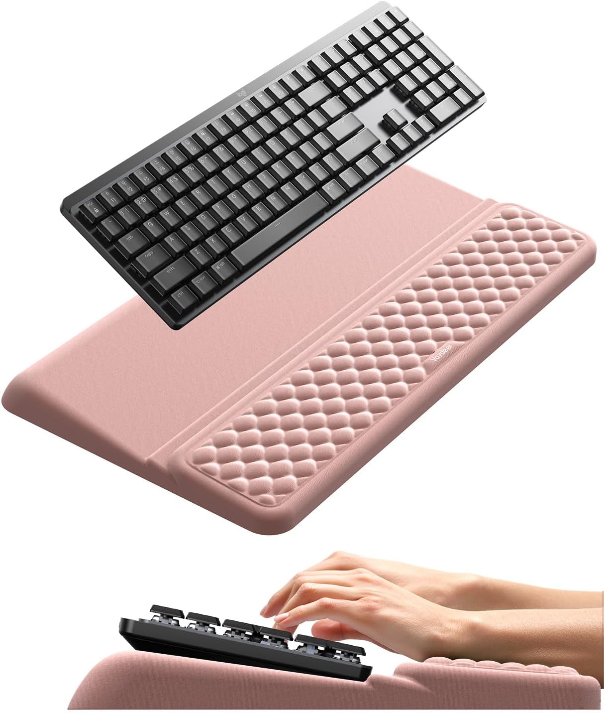 Vaydeer Wrist Rest with Keyboard Stand, Computer Wrist Support Pad, Ergonomic Keyboard Riser Holder Lifter Tray with Wrist Pad, Soft Memory Foam Desk Cushion, Palm Hand Typing for Office Home School