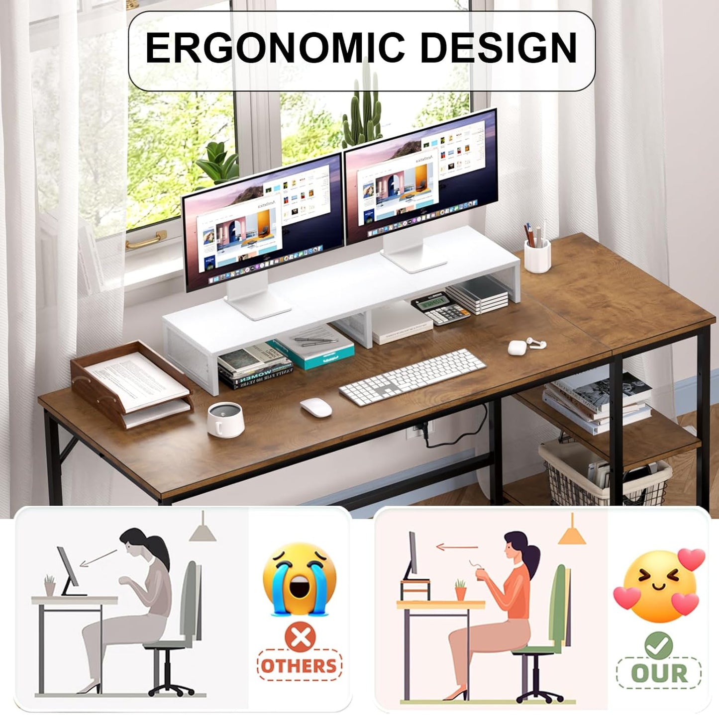 Dual Computer Monitor Stand Riser, Desk Organizers and Accessories, Printer & TV Stand, Desk Shelf, Office Desk Accessories & Desktop Workspace Organizer for Office Supplies, Black