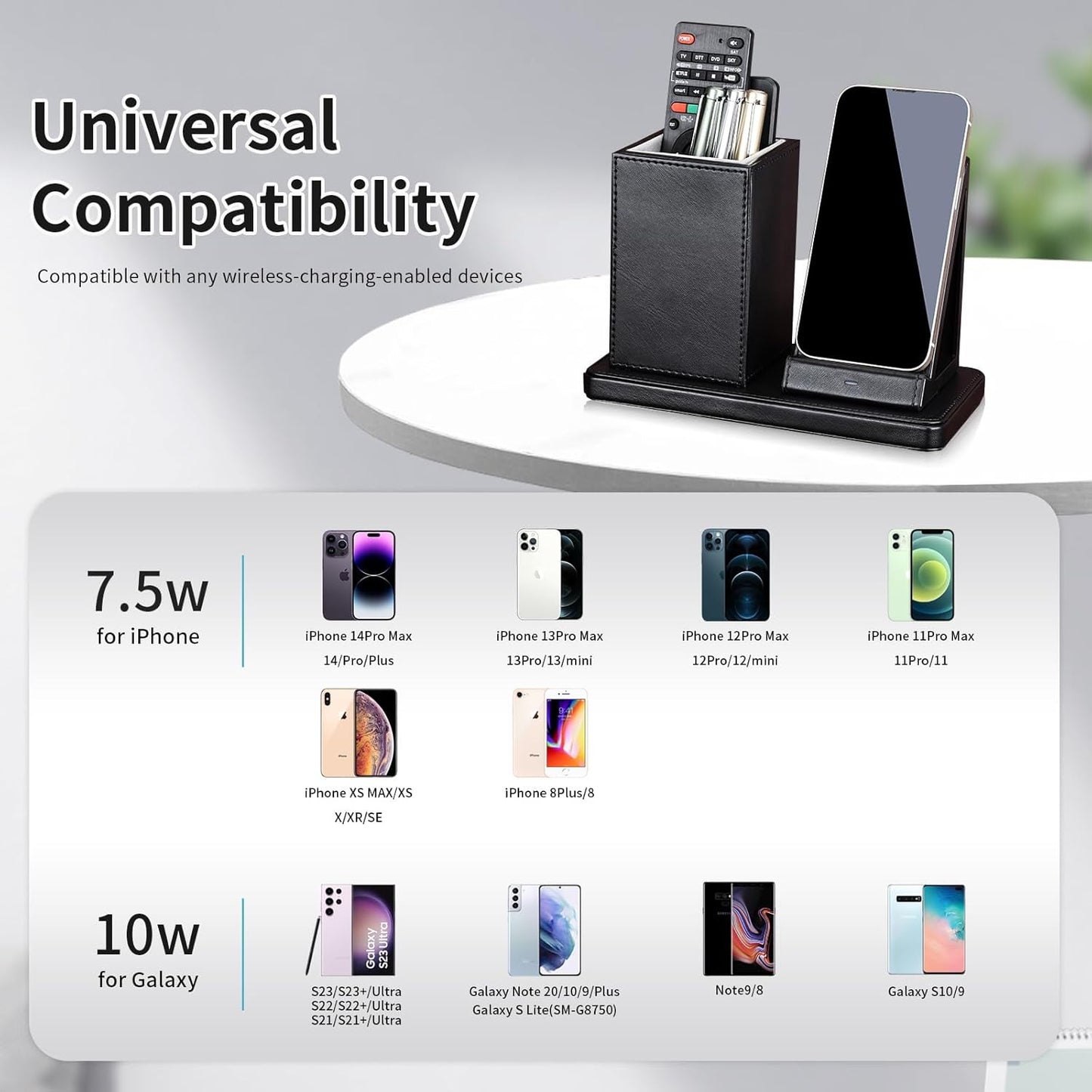 Wireless Charger with Desk Organizer, Wireless Charging Station for iPhone 13/13 Pro Max/13 Pro/12 Series/11/XS Max/XR/X/8Plus/SE 2, Wireless Charging Stand with Leather… (Marble)