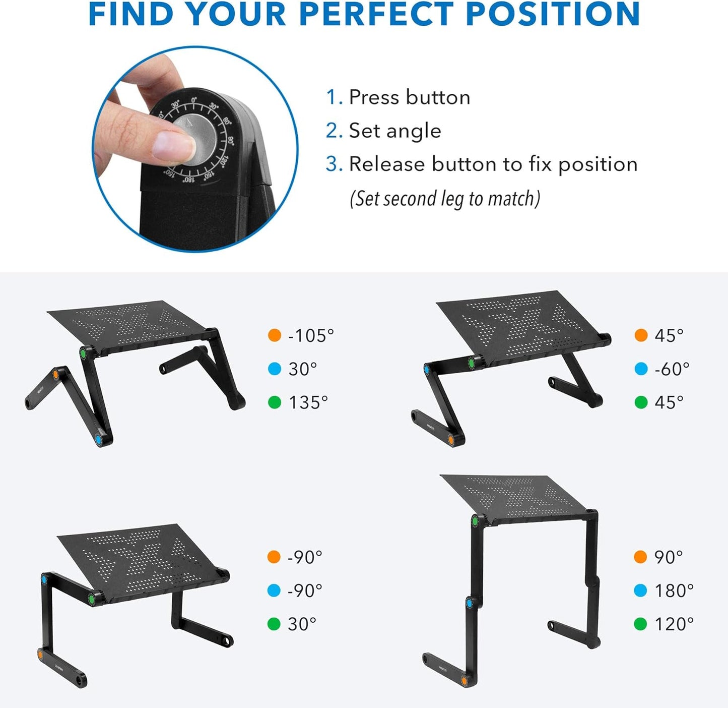 Mount-It! Adjustable Laptop Stand & Lap Desk, Freestanding Sit-Stand Laptop Tray for Bed, Couch, Desk & Floor, 22 lb Capacity, 1.6–18.9” Height, Ventilated Aluminum, Ships Fully Assembled