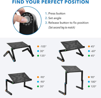 Mount-It! Adjustable Laptop Stand & Lap Desk, Freestanding Sit-Stand Laptop Tray for Bed, Couch, Desk & Floor, 22 lb Capacity, 1.6–18.9” Height, Ventilated Aluminum, Ships Fully Assembled