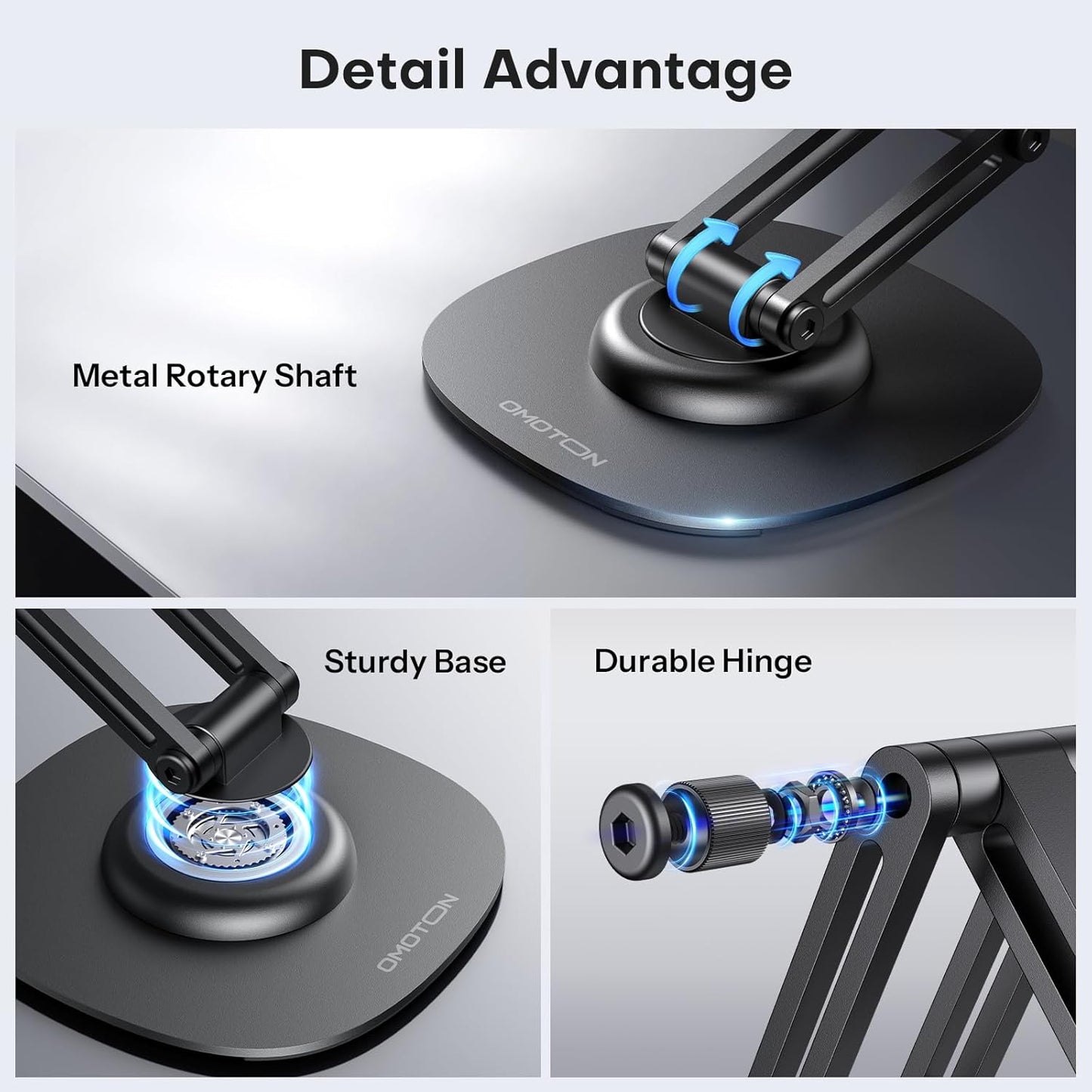 OMOTON 360°Rotating MS04 Magnetic Phone Stand for Desk, Adjustable Foldable Aluminum for MagSafe Cell Phone Stand Holder with Non-Slip Base, for iPhone 17/16/15/14 Pro Max Air, Black