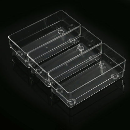 LotFancy Clear Drawer Organizers, 12” x 3” x 2”, Set of 3, Drawer Organizer Trays for Desk, Plastic Storage Bins for Bathroom, Makeup, Utensils, Stackable