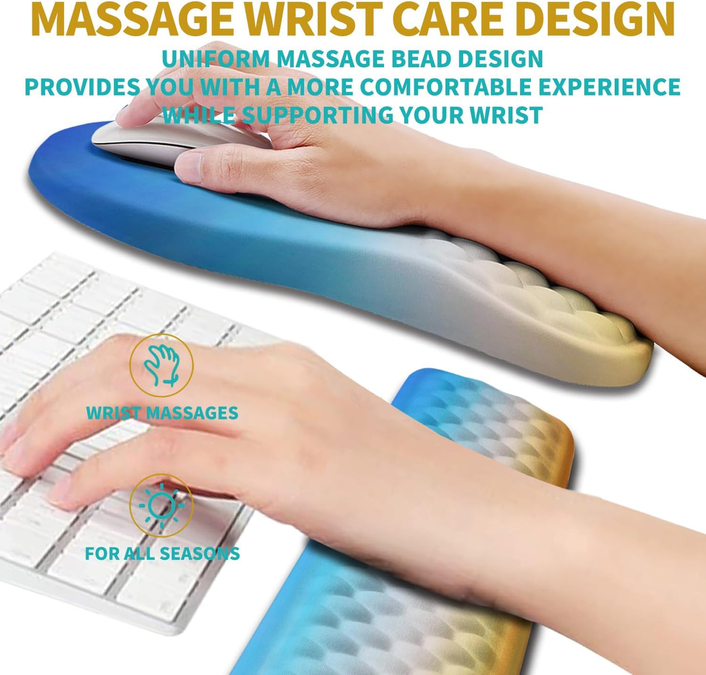 Hokafenle 2 in 1 Ergonomic Mouse Pad Wrist Support & Wrist Rest for Computer Keyboard Set, with Relieve Carpal Tunnel Pain Massage Bulge and Full Memory Gel Design (2In1 Set, Light Green)