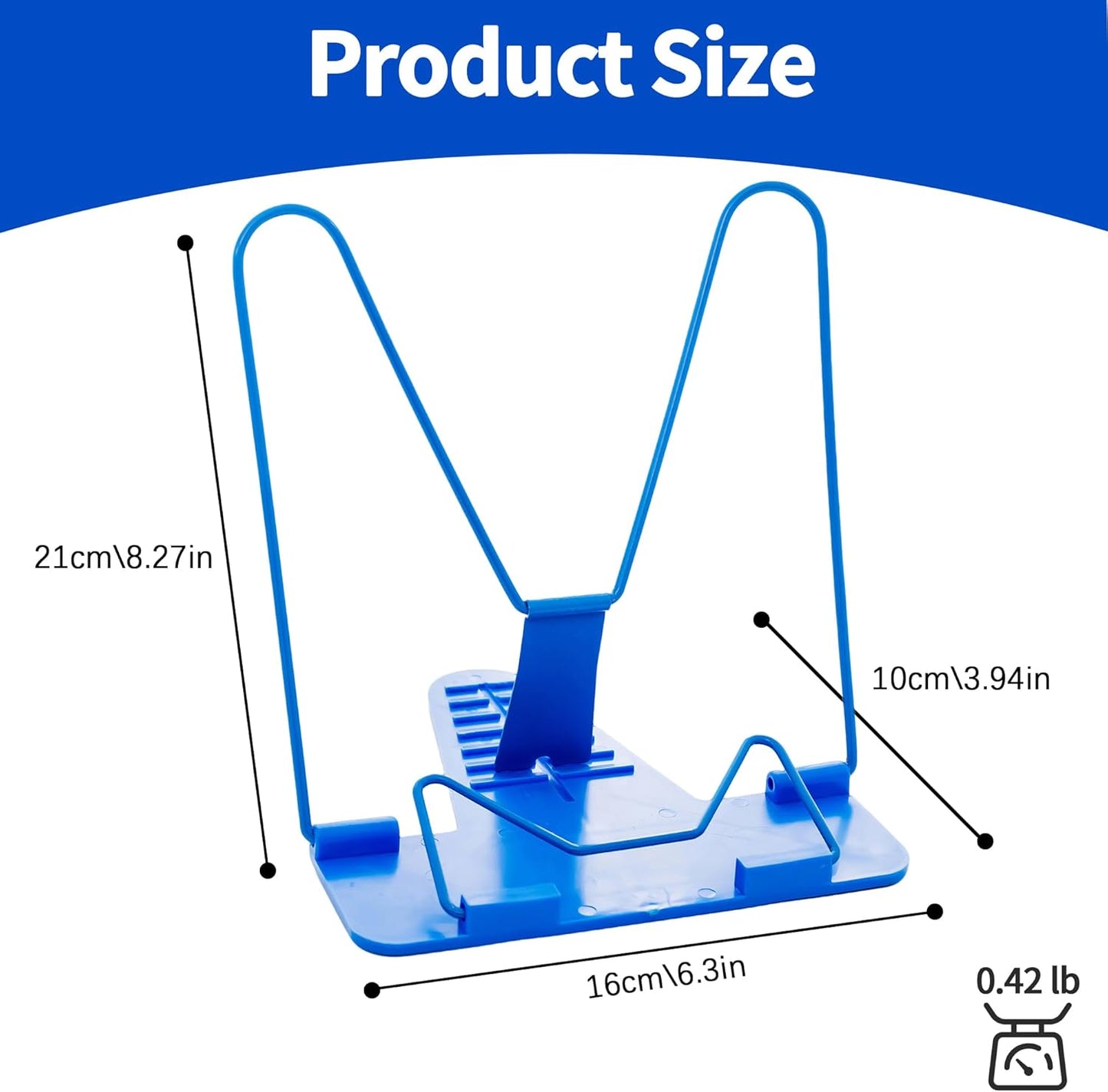 Metal Book Stand for Reading & Desk Use, Book Holder for Cookbooks, Textbooks, Flat Panel & Mobile Phone, Multi-Purpose Reading Stand for Students & Study (Blue)