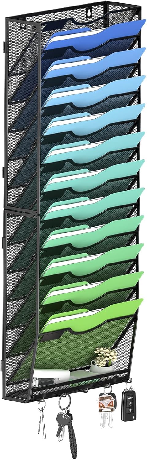Kuntine.B Wall File Organizer Office Hanging Magazine Holder Wall File Organizer for Office Home (Black, 5 Tier)