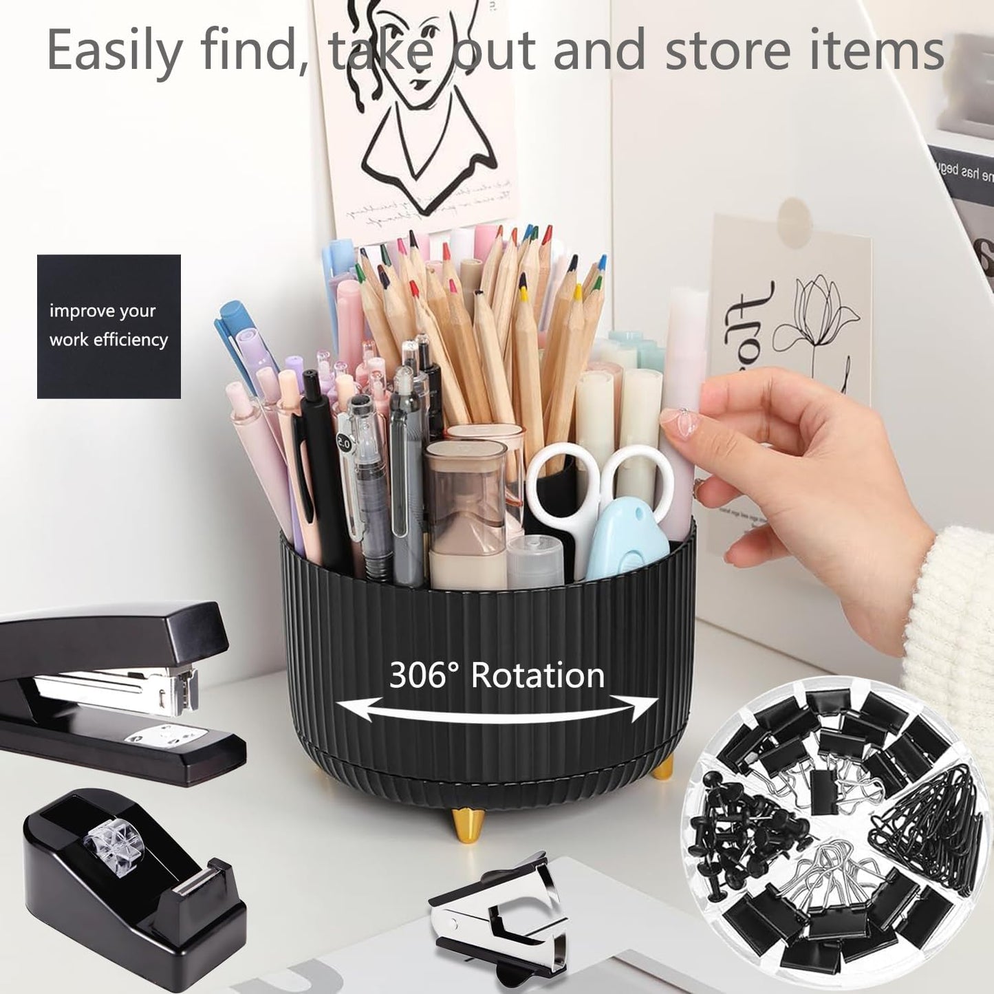 suniya Office Supplies,Gold Desk Accessories,with Stapler,Tape Dispenser,Pen Holder,Scissors,Phone Stand,Staple Remover,Ballpoint Pen,Clear Tape, Staples,Ruler,Clips,Best Gift for Business or Boss