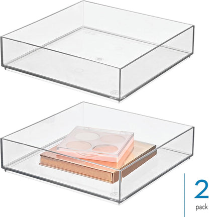 iDesign Plastic Makeup Drawer Organizer Tray - Vanity Organizer or Desk Drawer Organizer - Set of 2 - Clear