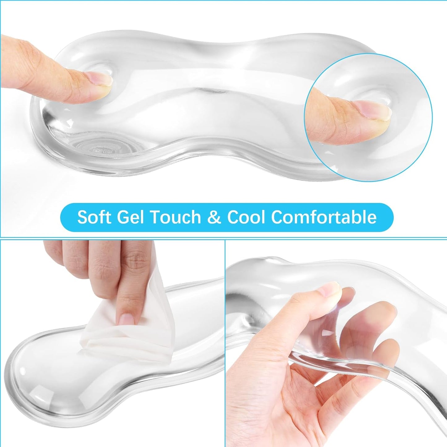 MOSISO Gel Keyboard Wrist Rest&Wrist Support for Mouse, Ergonomic Wrist Pad Soft Cooling Gel Pain Relief Easy Typing Pad Non-Slip Computer Laptop Wave Shaped Home/Office Wrist Cushion, Transparent