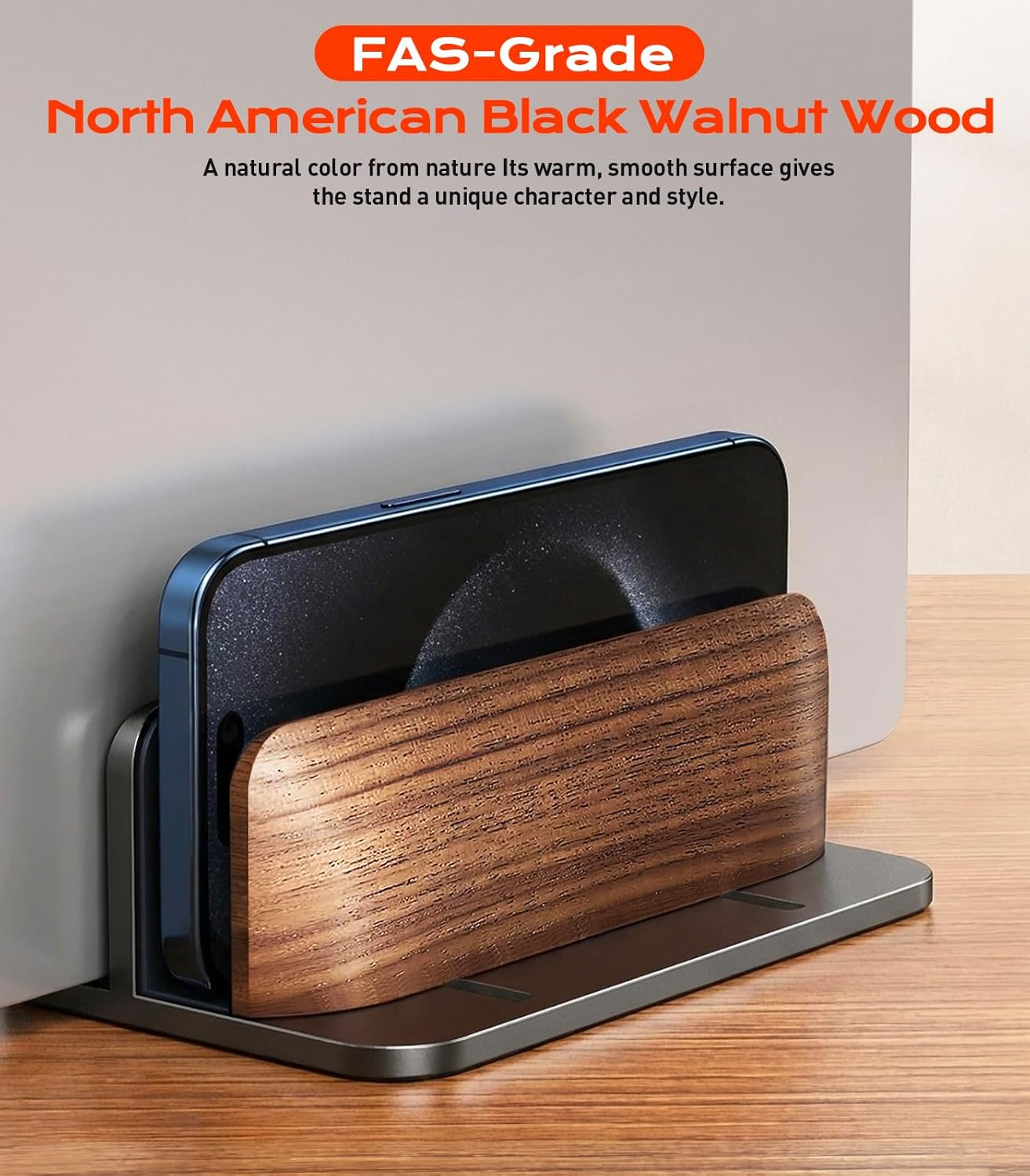 JCZT Vertical Laptop Stand, Walnut Dual Laptop Holder with Adjustable Aluminum Alloy Base Laptop Stand Compatible with All MacBok/Surface/Samsung/HP/Dell/Chrome Book (Black)