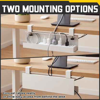 16×5×3 Inch No Drill Clamp-on Power Strip Cable Management Tray Under Standing Desk Steel Cable Organizer Wire Cord Tamer for Office, Home, Garage(Black)
