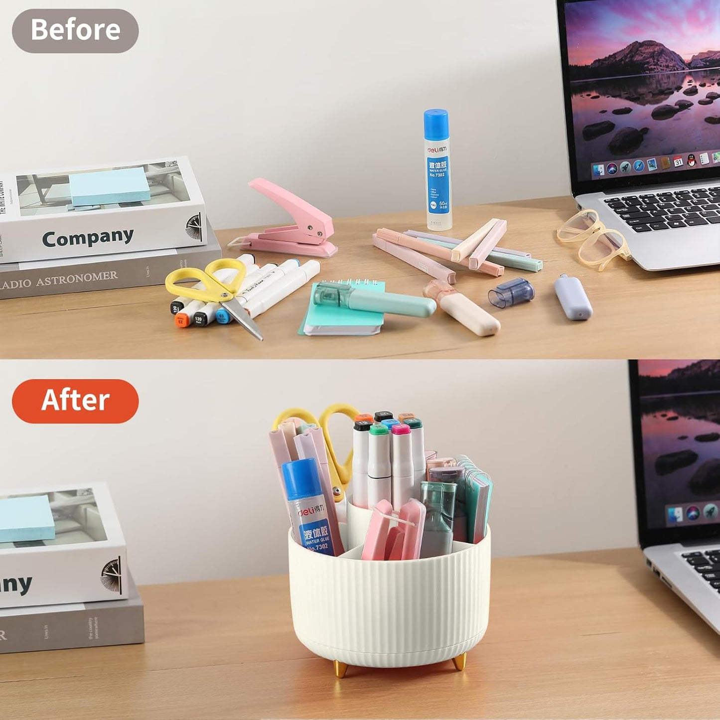 Desk Pencil Pen Holder, 5 Slots 360°Degree Rotating Pen Organizers for Desk, Desktop Storage Stationery Supplies Organizer, Cute Pencil Cup Pot for Office, School, Home, Art Supply, Dark Green