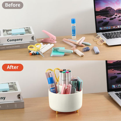 Desk Pencil Pen Holder, 5 Slots 360°Degree Rotating Pen Organizers for Desk, Desktop Storage Stationery Supplies Organizer, Cute Pencil Cup Pot for Office, School, Home, Art Supply, Dark Green