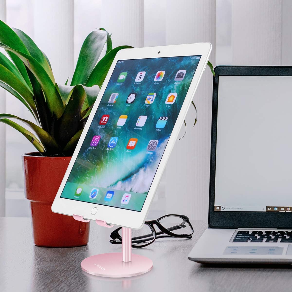 AICase Telescopic Adjustable iPad Holder,Universal Multi Angle Aluminum Stand Compatible with iPhone Smart Cell Phone/Tablet/iPad(4-13 inch), Silver
