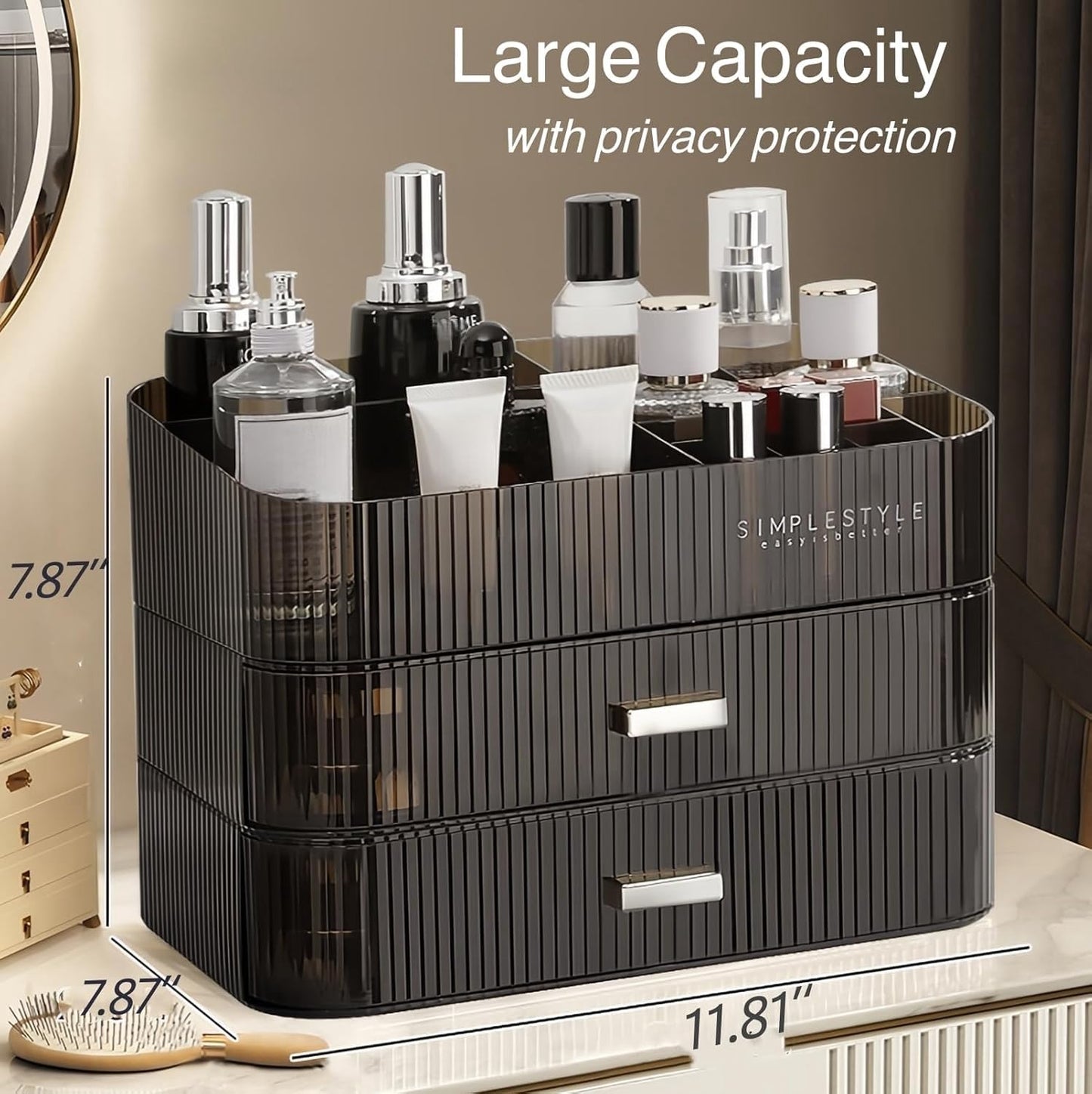 Stackable Cosmetics Organizer Drawers, Bathroom Vanity Makeup Organizers and Storage, Ideal for Desk and Dresser Countertops, Great for Palette, Skincare, Lipsticks, Nail Care. Green