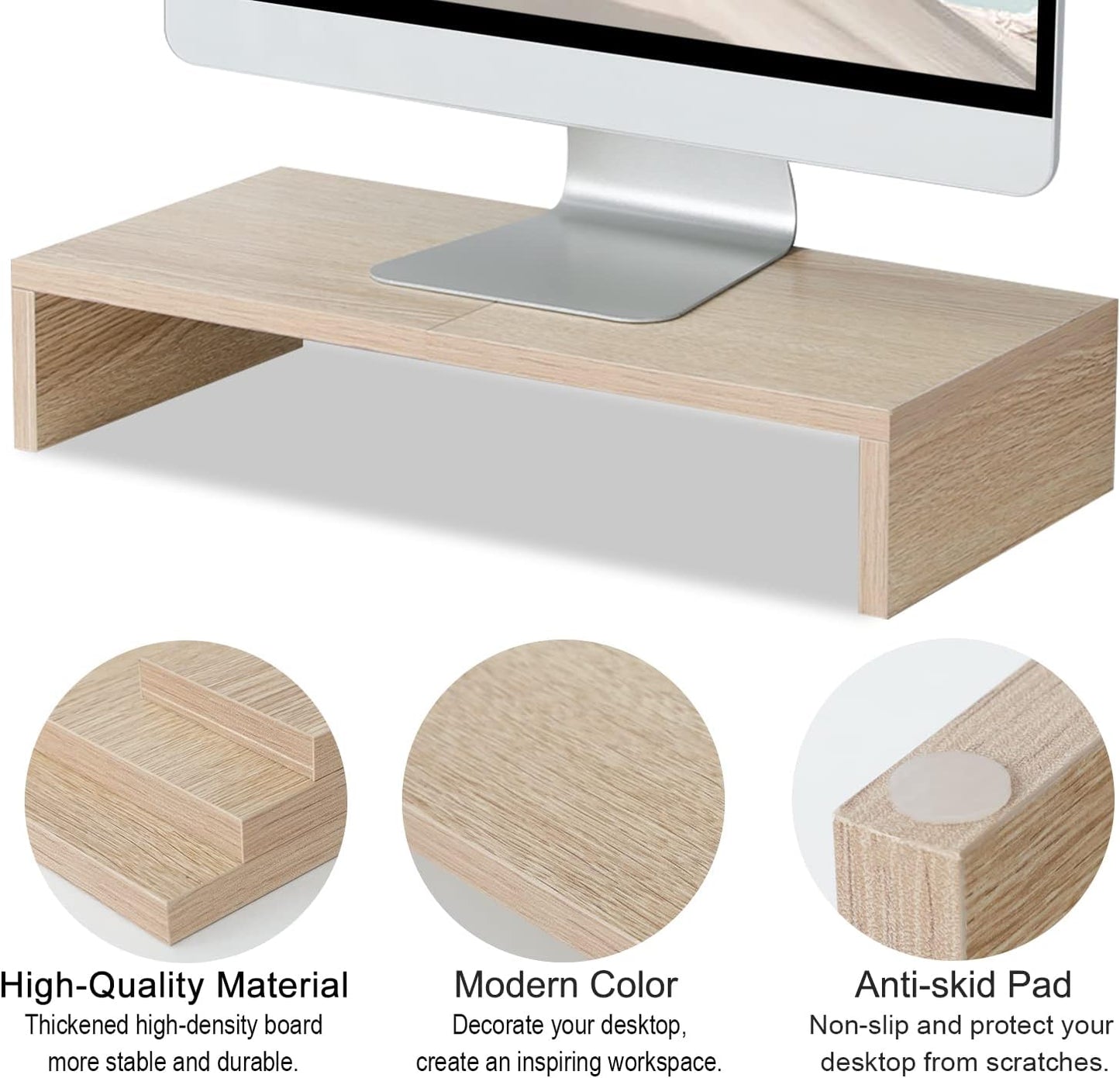 TEAMIX 20 inch White Monitor Stand Riser, Wood Desktop Stand for PC/TV/Laptop/Printer, White Monitor Riser with Storage, Computer Stand with Keyboard Organizer