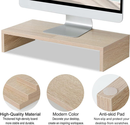 TEAMIX 20 inch White Monitor Stand Riser, Wood Desktop Stand for PC/TV/Laptop/Printer, White Monitor Riser with Storage, Computer Stand with Keyboard Organizer